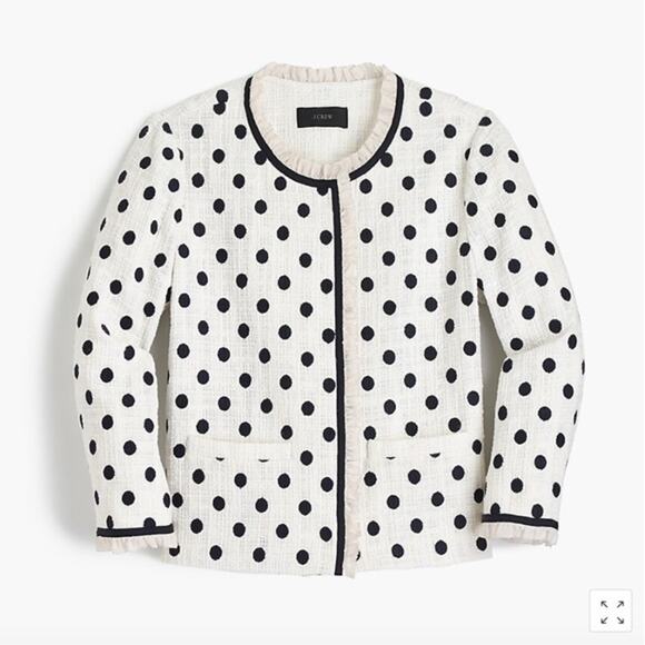 J. CREW Jacket in Polka Dot Textured Tweed Blazer Size 0 White Navy - Picture 2 of 16